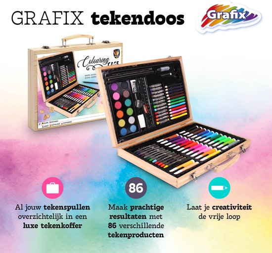 Tekendoos 86pcs - Knutselpakketten - Knutselset en Kleurkoffer voor kinderen - Tekenen & Kleuren
