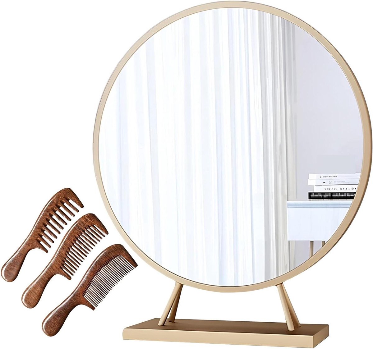 Make-upspiegel - Tafelspiegel Decoratie - Schoonheidsroutine - Stabiele A-Shape Basis - 30 cm - Goud
