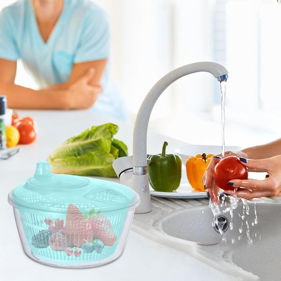 Saladecentrifuge - Keuken spinner - Groente drogen - Praktisch afvoergat - 22.8 x 17.5 cm - Blauw — afbeelding 2