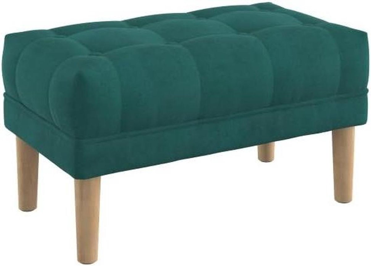 Gestoffeerd Zitbankje - Voetenbankje Hal - Comfortabel Zitten - Knooptufting Design - 80 cm Breed - Blauw Aquamarine