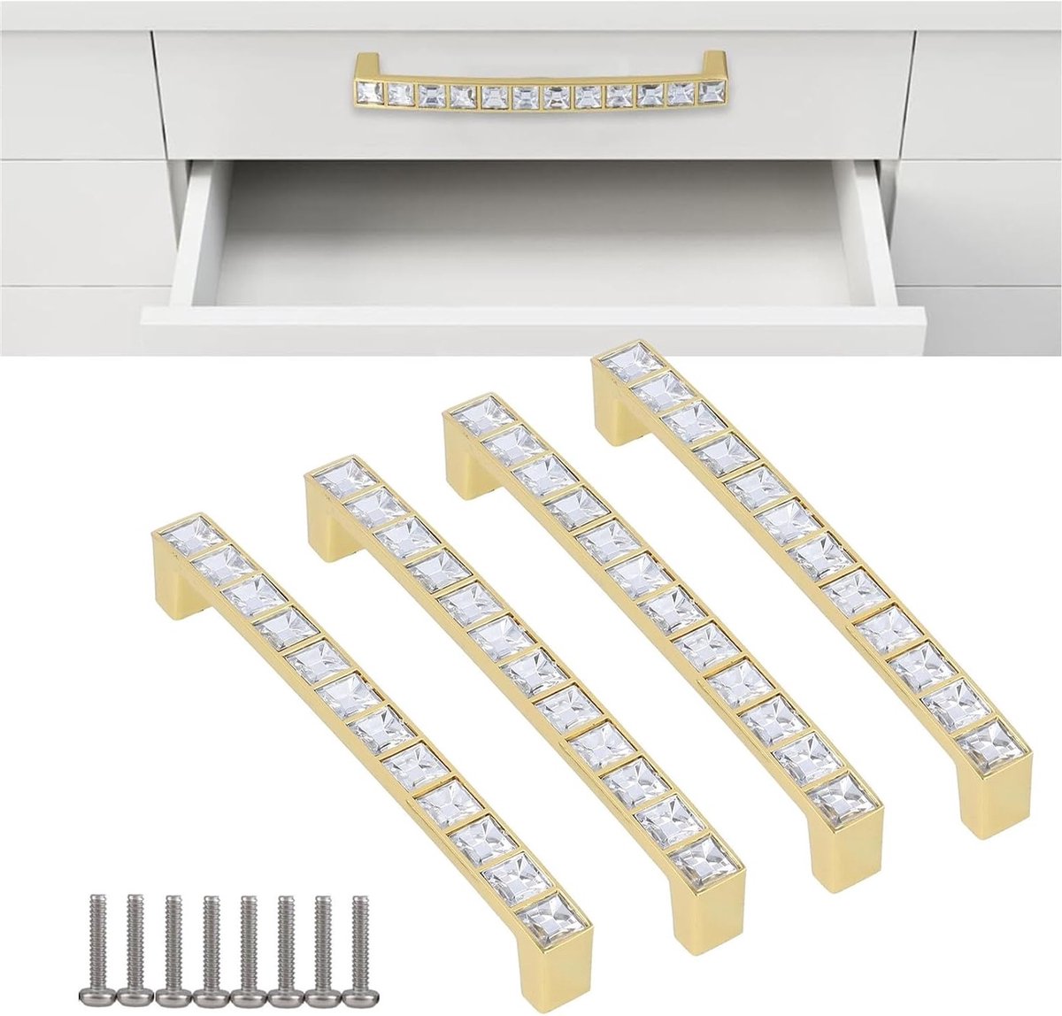 Set van 4 Kristallen Kastknoppen met Schroeven 140x20x13mm voor Keuken, Meubels en Badkamerdecoratie
