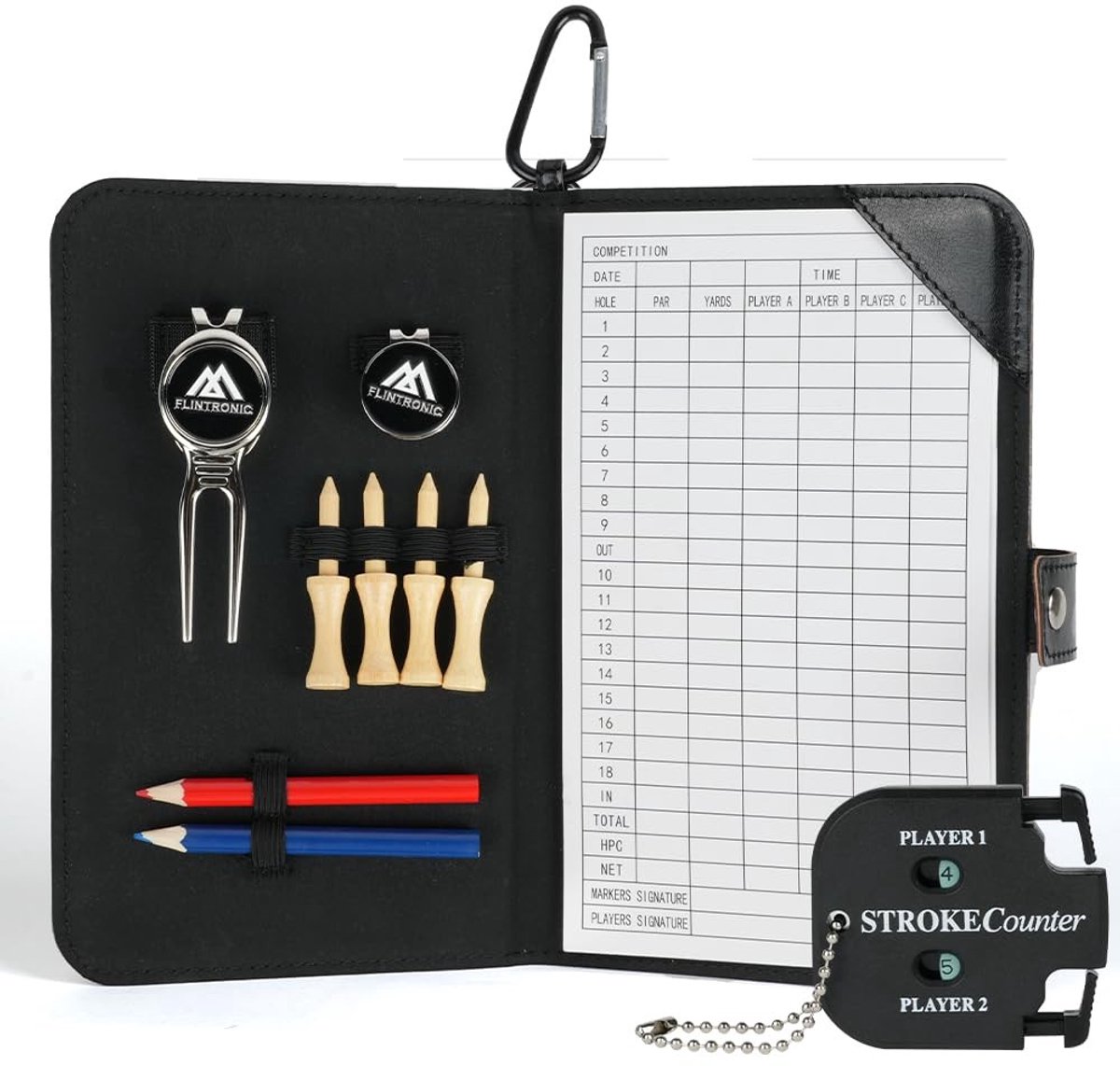 Dailygoody - golfscorekaarthouder - waterdicht lederen scorekaarthoes - compact formaat - golfaccessoires - geschikt voor mannen en vrouwen - 21 x 19