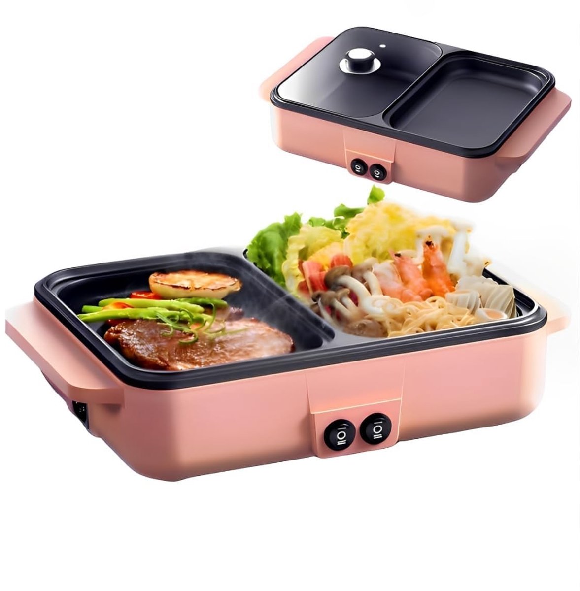 Dailygoody - OmGoods - Dailygoody - Elektrische Binnengrill - Rookloos - Snel Opwarmend - Roze - Mini Tafelgrill - Voor Slaapzaal - EU-stekker 220V