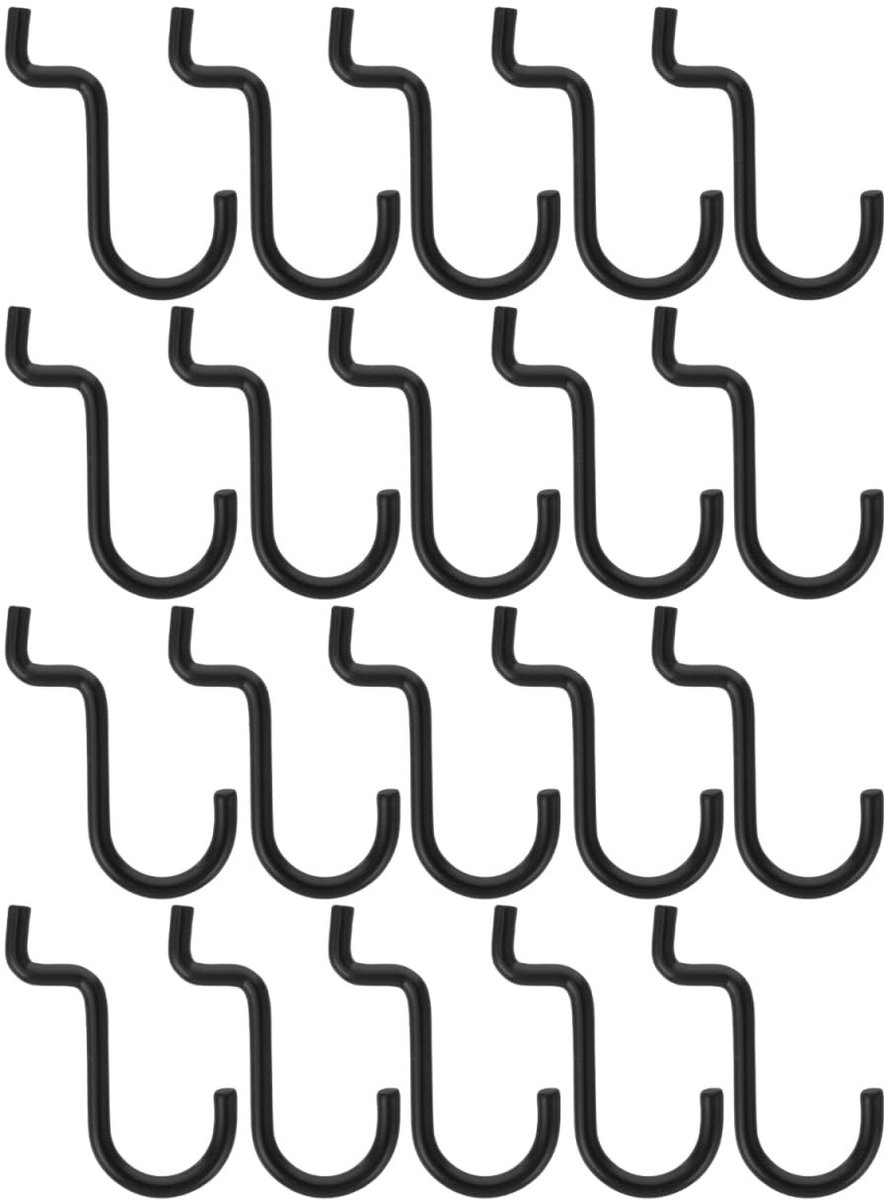 Dailygoody - Metalen haken - 20 stuks - Sterk draagvermogen - Zwart - Voor geperforeerde panelen - Ideaal voor garage en werkplaats