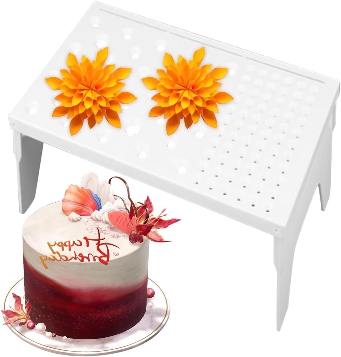 Droogrek Suikerbloemen - Bloemenstandaard Bakken - Taartdecoratie Drogen - Verbeterde Luchtcirculatie - 27x16x12 cm - Wit