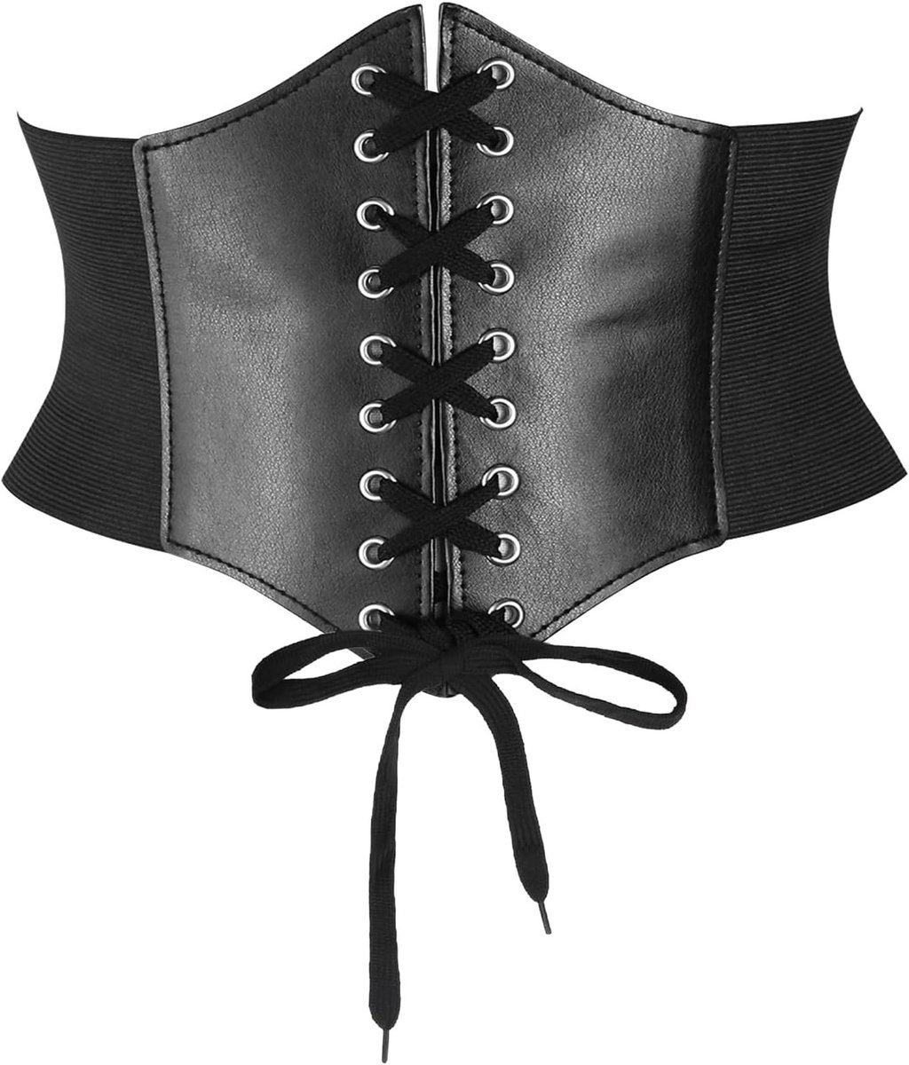 Zwart Corset Tailleband voor Vrouwen - Elastische Tailleband met Strik en Gestreept Design voor Kostuums en Feestjes (XL)