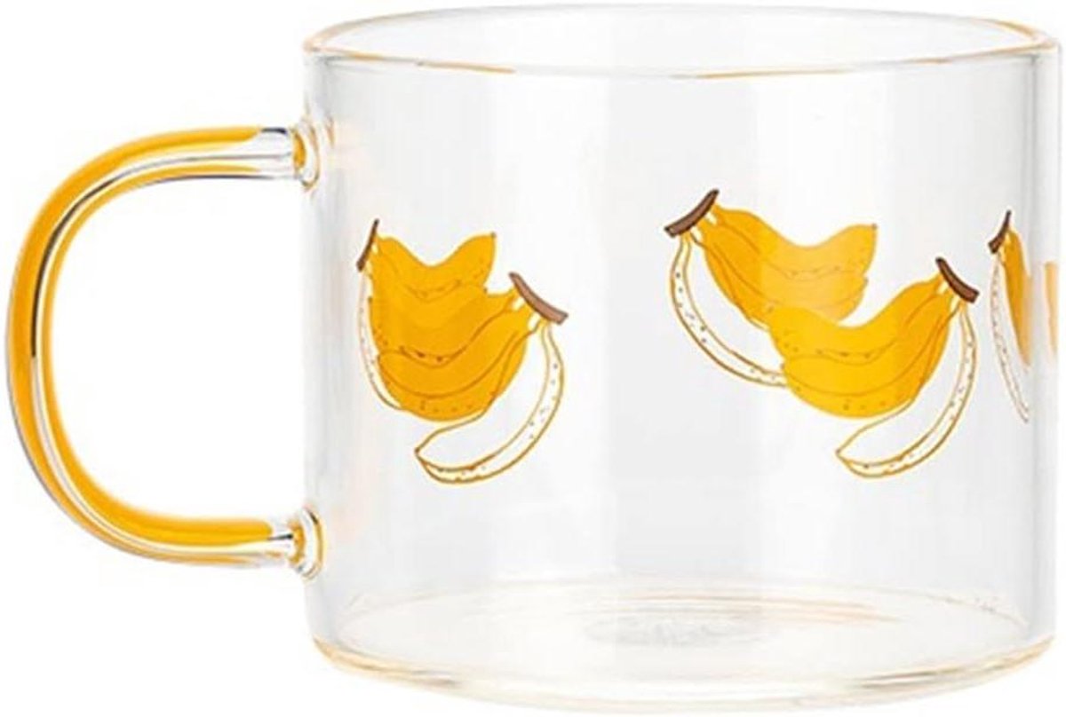 Glazen Mok - Theekop Melkbeker - Ontbijt Thuis - Creatief Fruitpatroon - 400 ml - Banaan