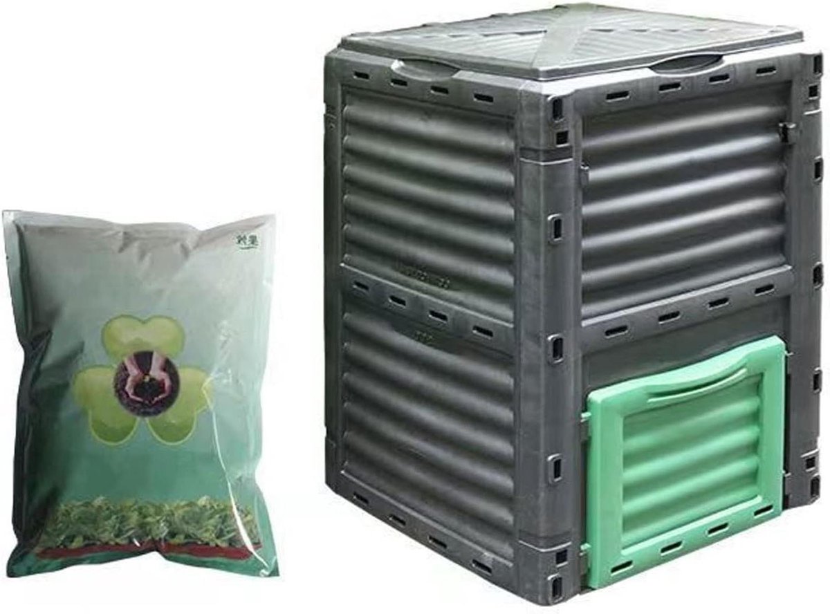 Compostbak Buiten - Composteerbak Tuin - Afval Verwerken - Grote Capaciteit - 300L - Zwart Groen