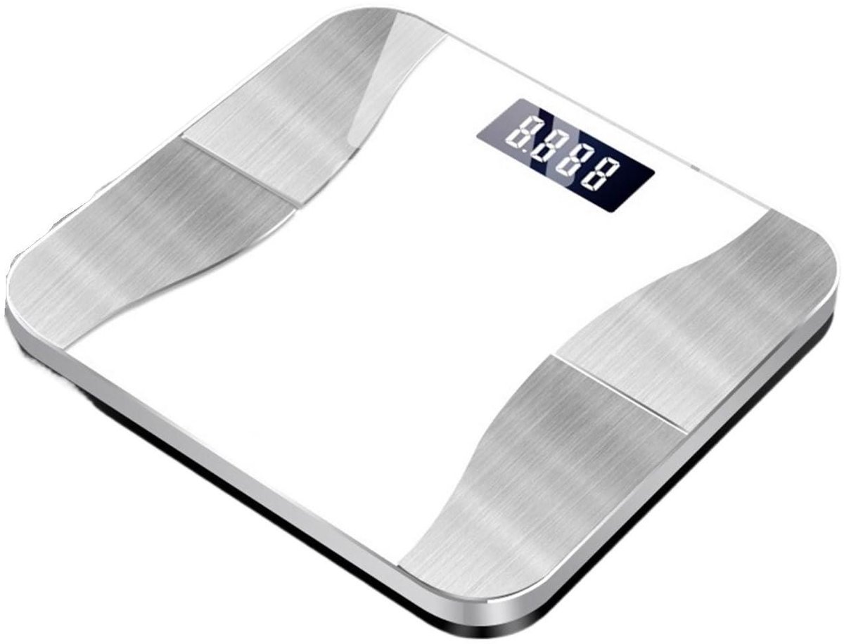 Digitale Personenweegschaal - Lichaamsvetmeter - Gezondheid Monitoren - Gehard Glas Platform - 29x26 cm - Wit