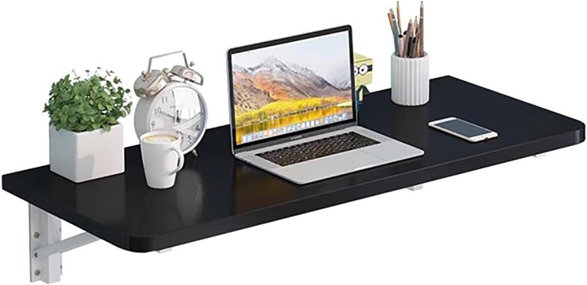 Wandbureau Opvouwbaar - Klapbureau Muur - Ruimte Besparen - Massief Hout - 80x50 cm - Zwart