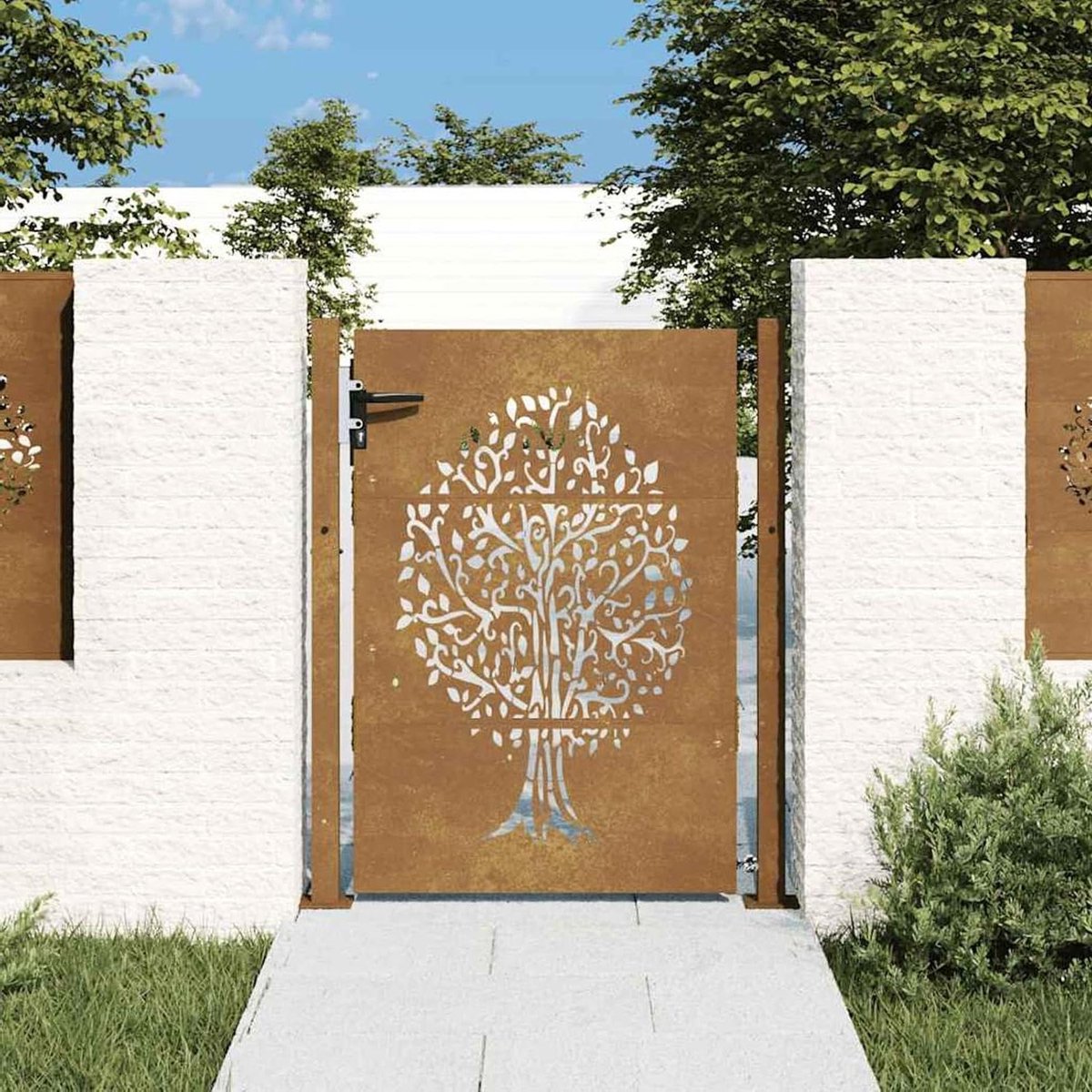 Tuinpoort Cortenstaal - Hekpoort Tuindeur - Tuin Afscheiden - Lasergesneden Boomdesign - 1