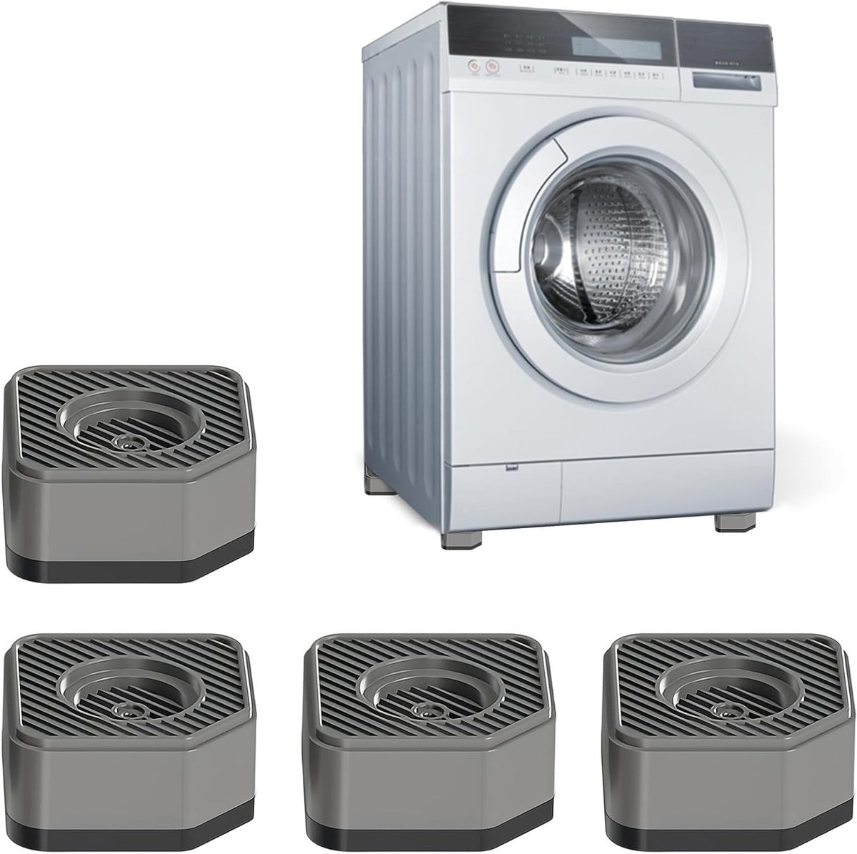 Set van 4 antislip trillingsdempers voor wasmachines, koelkasten en wasdrogers - stapelbare voeten voor optimale stabiliteit en geluidsreductie