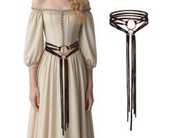 Riem met Touw - Middeleeuwse Riem Viking Riem - Kostuum Accessoire - Elaborate Knoop Patroon - 140 cm lang - Koffie