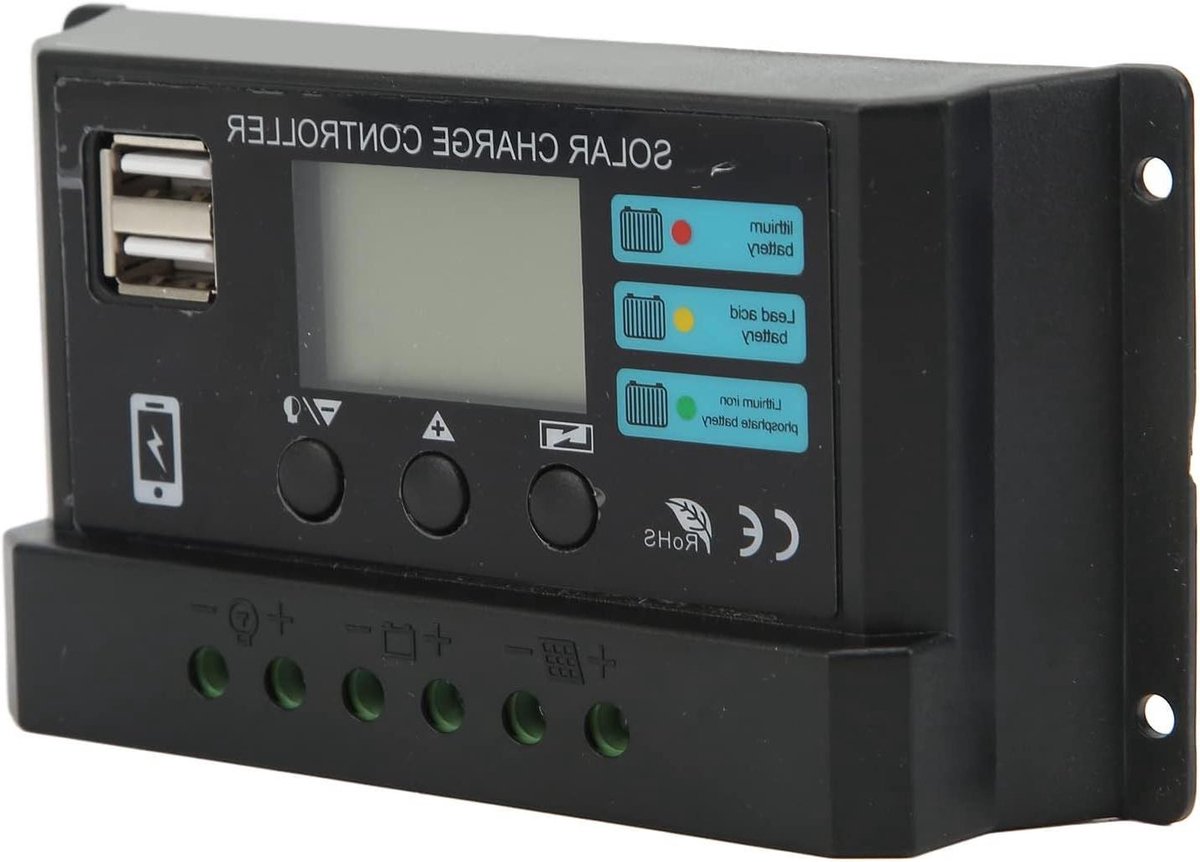 Zonnepaneel Laadregelaar - Solar Controller Batterijlader - Accu Opladen - LCD Display - 10A - Zwart