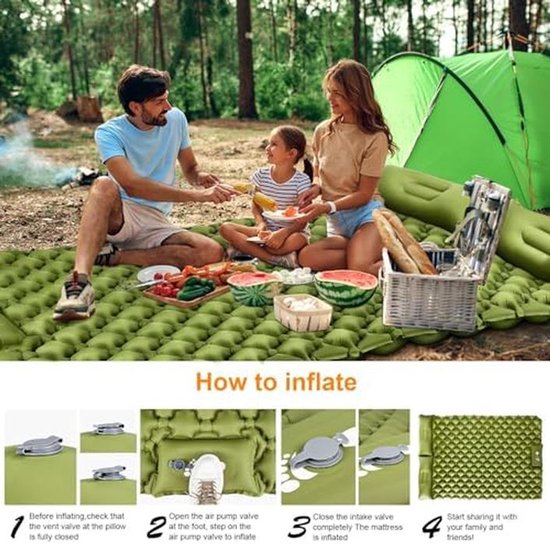 Kampeer Slaapmat - Luchtbed Dubbel - Outdoor Slapen - Ingebouwde Voetpomp - 200x130x10 cm - Leger Geel — afbeelding 3