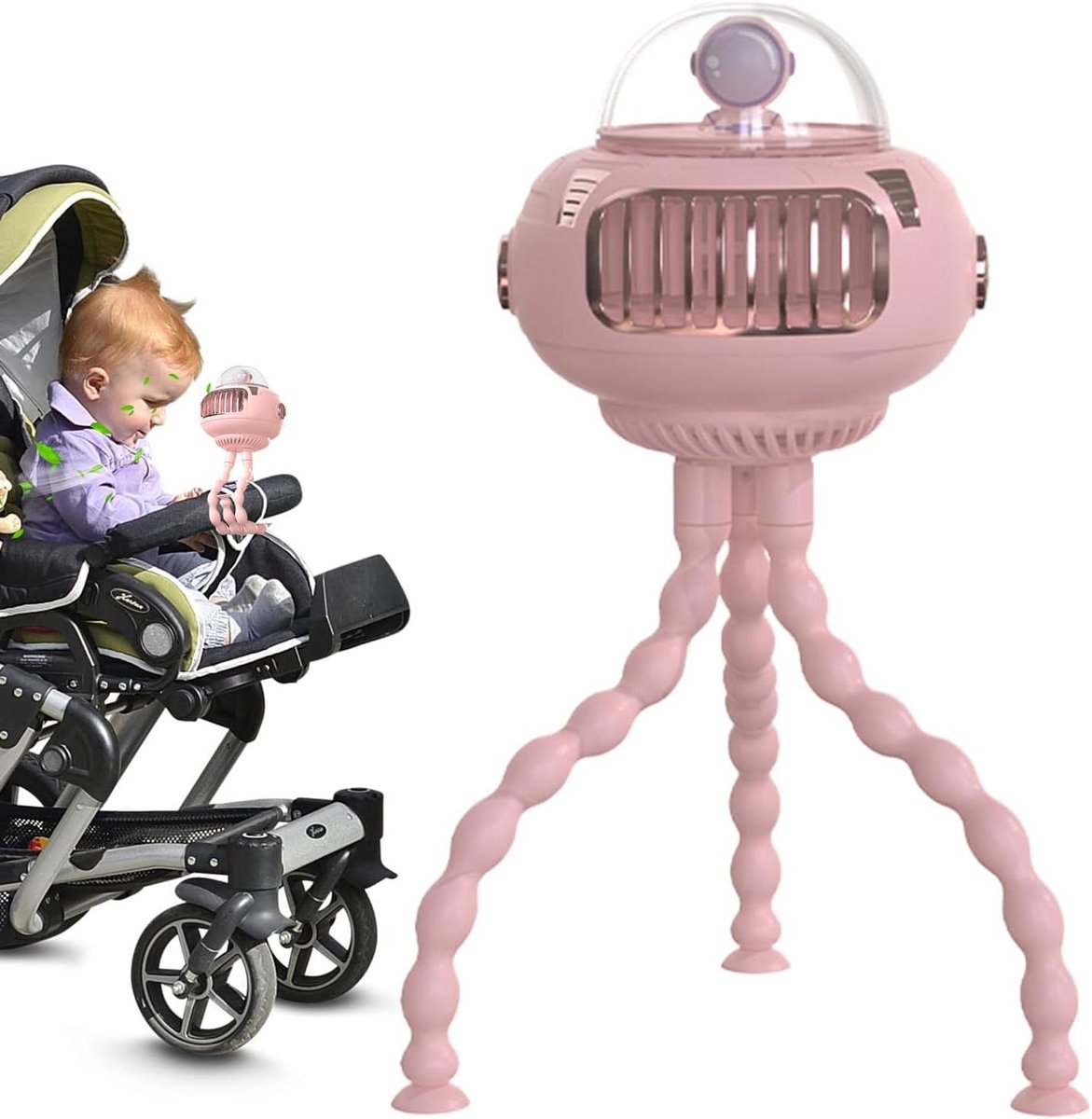 Stroller Fan - Octopus Fan - Persoonlijke Koeling - Flexibele Octopus Pootjes - 11.7 x 11.7 x 27.7 cm - Roze