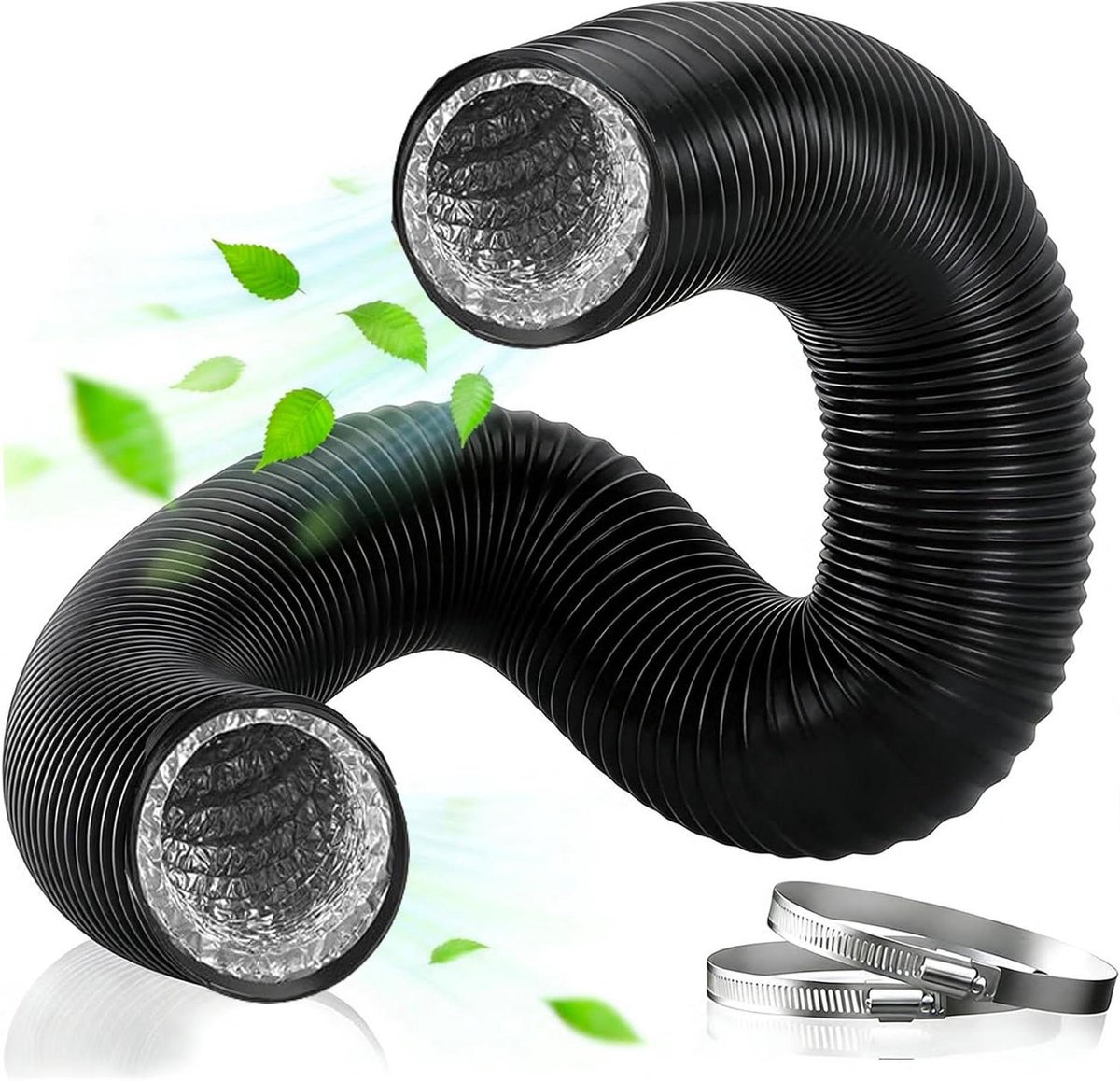 Afvoerslang - Flexibele buis - Lucht afvoeren - Warmtebestendig - 150 mm x 5 m - Zwart