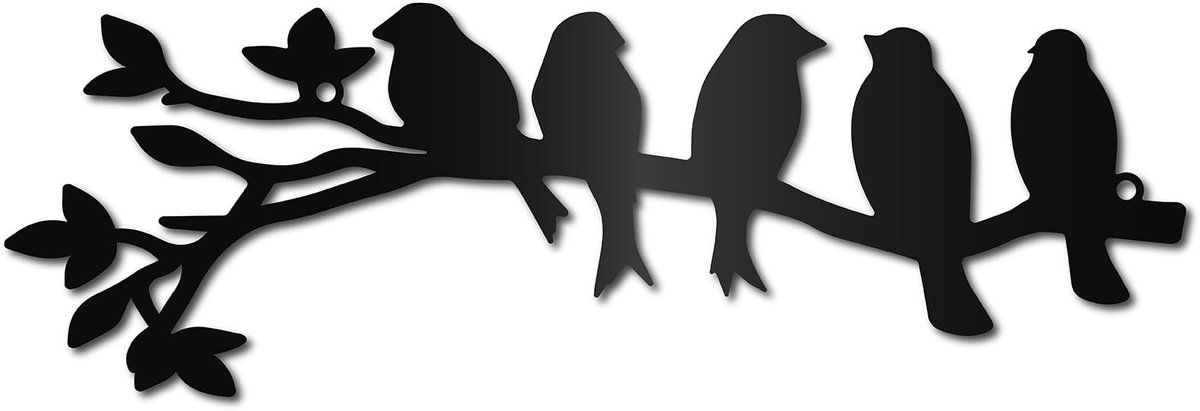 Dailygoody - Metalen muurkunst - Vogels op tak - Rustiek en stijlvol - Zwart - Decoratie voor binnen en buiten - Perfect voor woonkamer en thuiskantoo