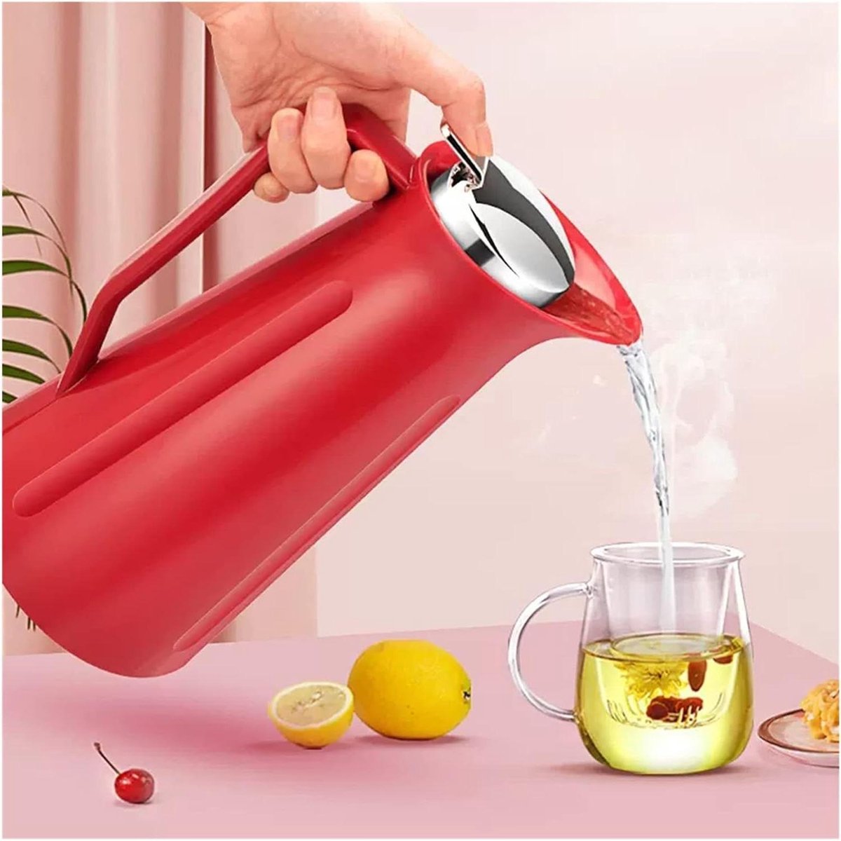 Thermoskan Koffiekan - Warme Dranken Fles - Dranken Warm Houden - Dubbelwandig Vacuüm Geïsoleerd - 1 Liter - Rood
