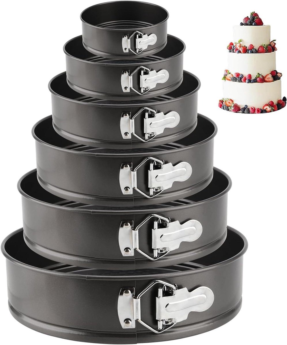 Taartvorm Set - Springvormen Rond - Taarten Bakken - Lekvrij Ontwerp - 6 Maten 18-28cm - Zwart