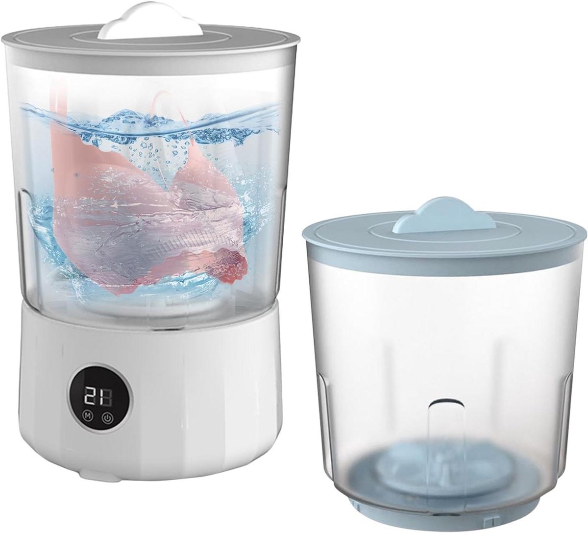 Draagbare Wasmachine - Compacte Unit - Schoon Textiel - Dubbele Kuip - 18 x 18 x 18 cm - Wit Blauw
