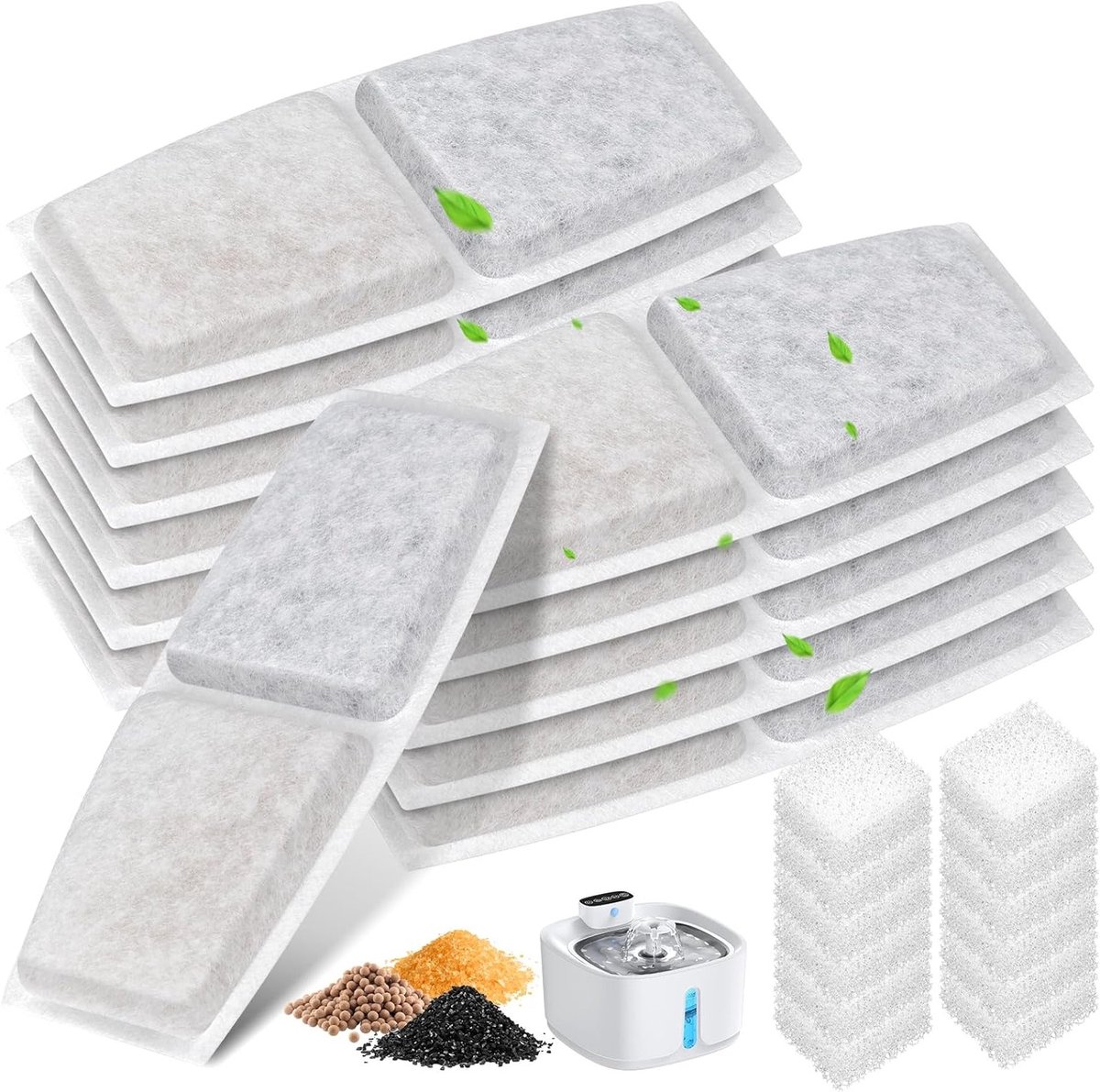 Cat Fountain Filters - 12 Actieve Koolstoffilters en Sponsfilters voor 3.2L Drinkfontein,