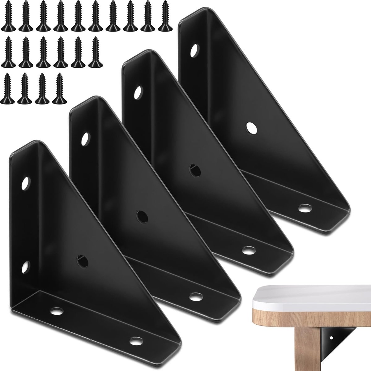 Dailygoody - Hoekbeugels - Stevige metalen hoekhouder - Zwart - 4-delige set - Geschikt voor tafels en kasten - 66mm x 66mm