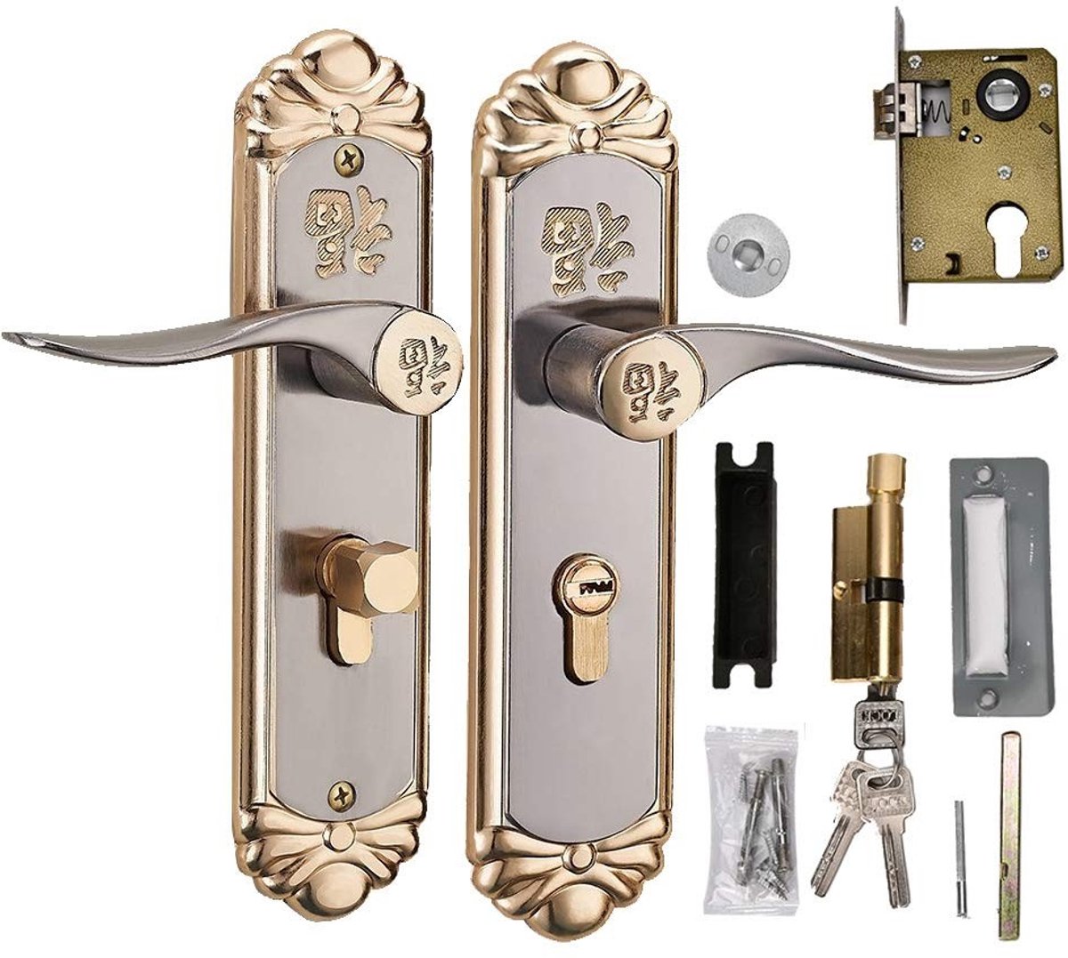 Dailygoody - OmGoods - Dailygoody - Gekke Verkoop Innengriff-Türschloss - Duurzaam Deurslot - Goud - Sleutelset Inclusief - Houten Deuren - Ideaal voor Slaapkamers