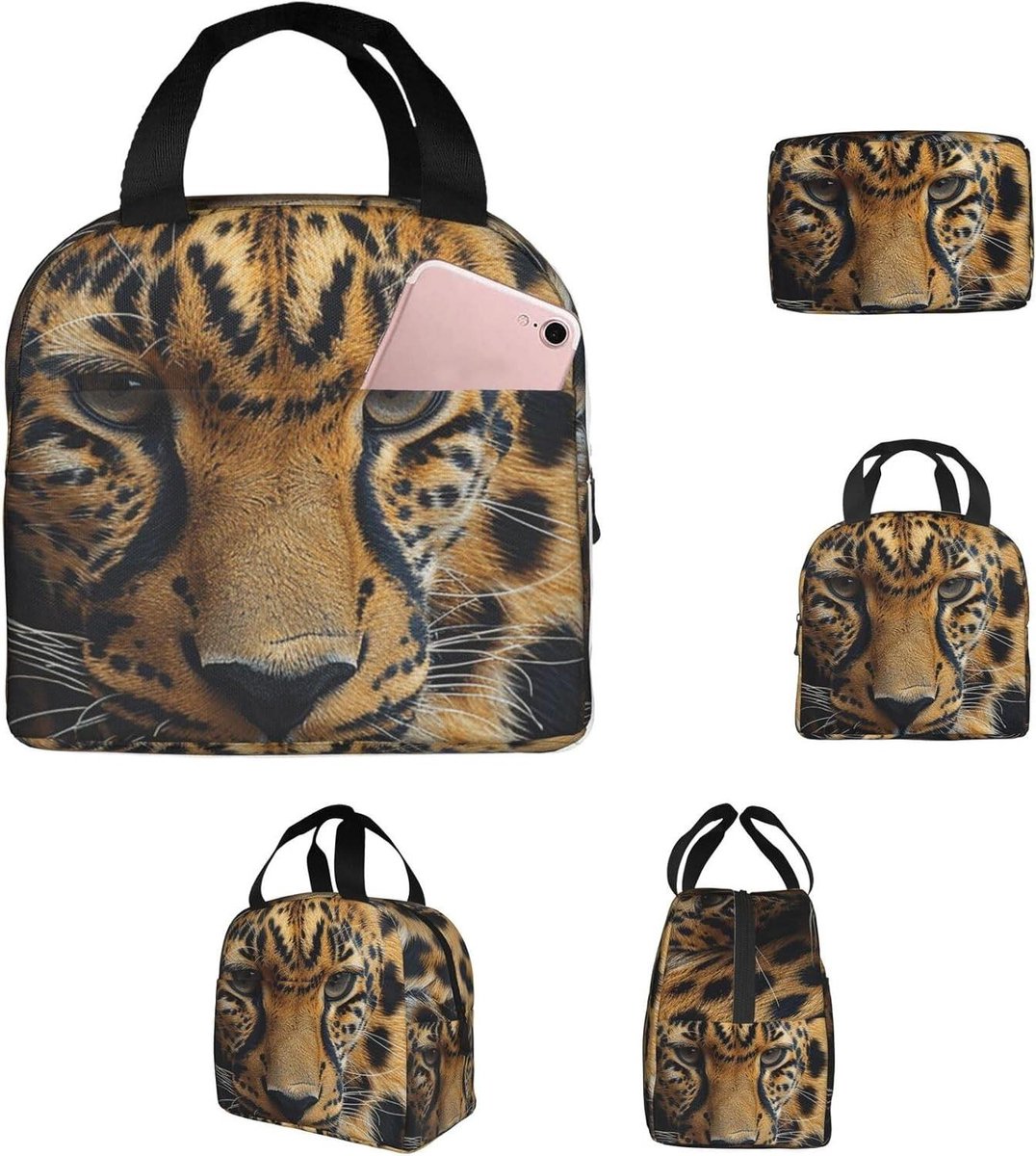 Lunchtas - Isolatietas - Eten meenemen - Praktisch ontwerp - 26x21x11 cm - Luipaardprint