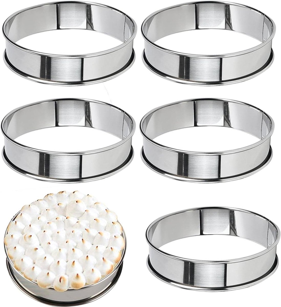 Bakringen Set - Taartringen Muffins - Zelf Bakken - Dubbel Gerold Ontwerp - 6 Stuks - Zilver
