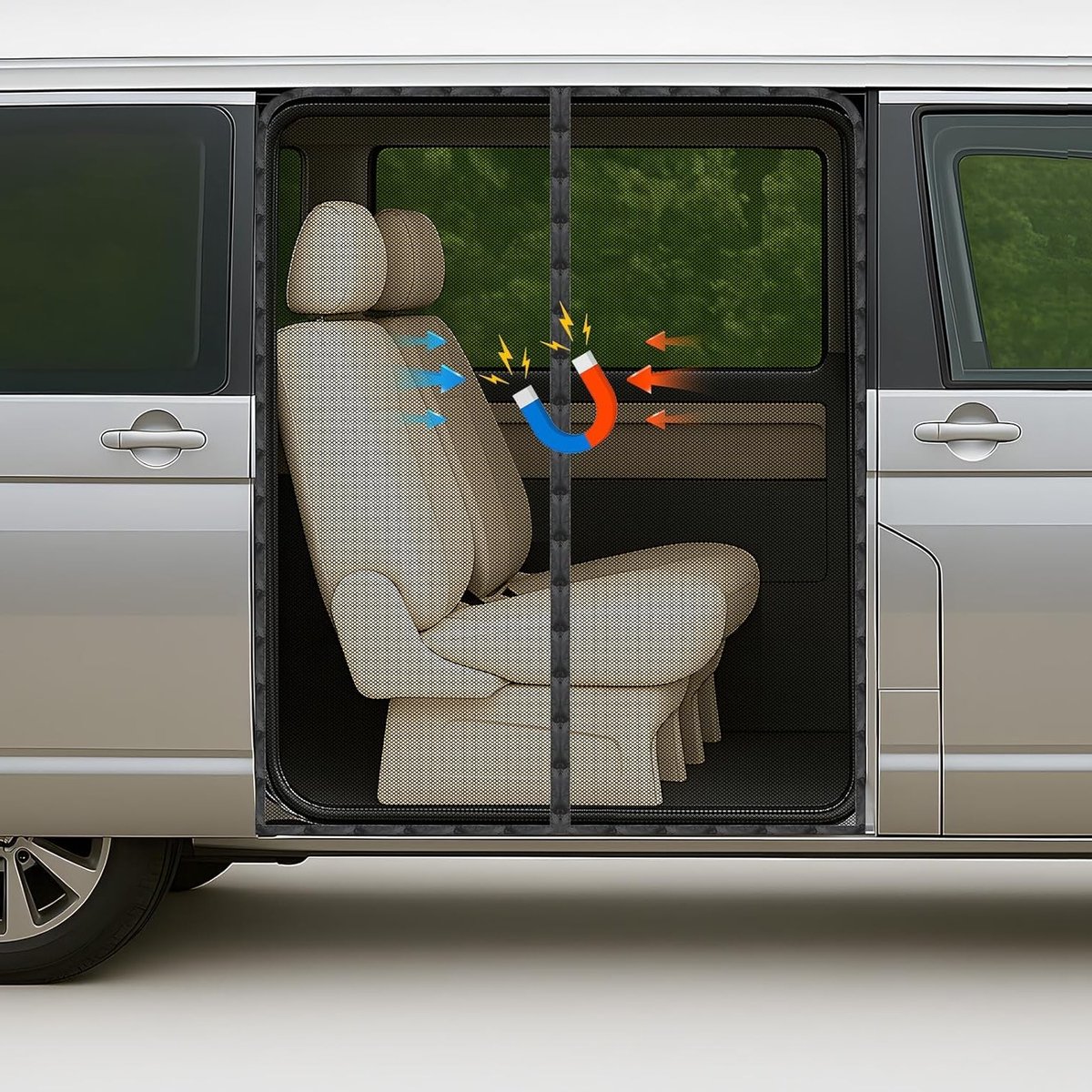 Insectenwerend Hor voor VW T5 T6 T6.1 - Magnetisch Vliegengordijn voor Deur - Ademend en UV-Bescherming voor Kamperen en Reizen