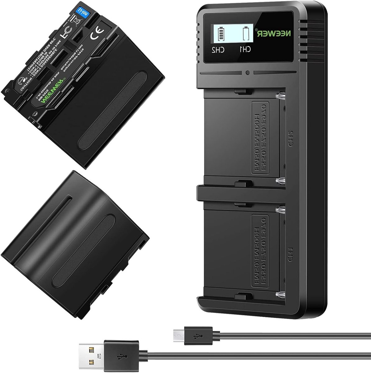 Snelle Oplader met Dubbele USB en 2 Vervangbare Batterijen NP-F970 6600mAh voor Sony Camera's en LED Verlichting