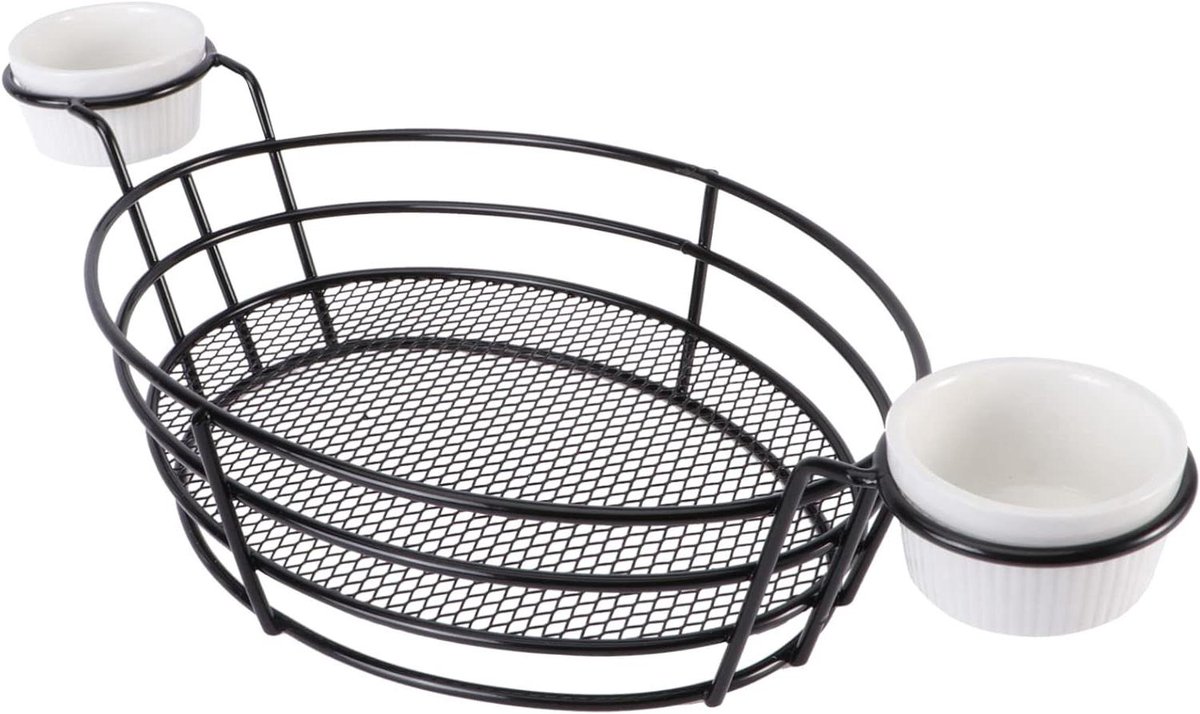 Frituurmand RVS - Snackmand Serveermand - Friet Serveren - Fijnmazig Ontwerp - 33 x 15 x 7 cm - Zwart