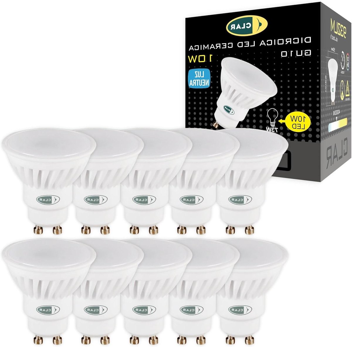 LED Lamp GU10 - Spotlamp Keramiek - Verlichting Huis - Hoge Lichtefficiëntie - 10 Watt - Neutraal Wit
