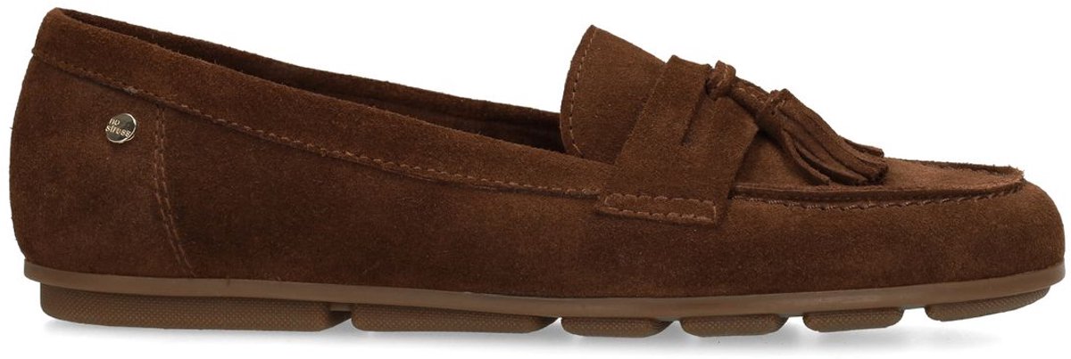 No Stress - Dames - Bruine suède loafers met franjes - Maat 36