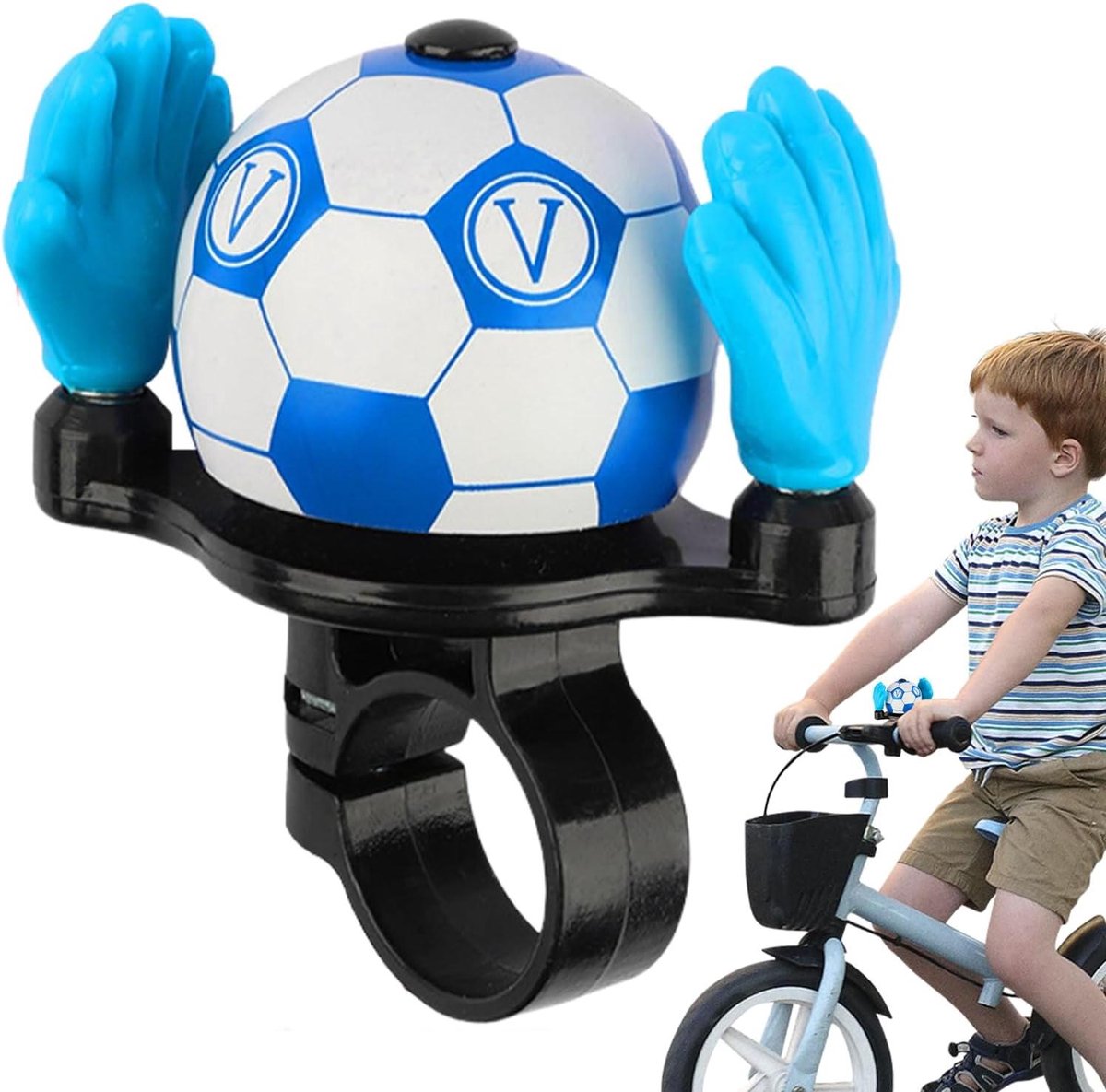 Fietsbel Aluminium - Fiets Claxon - Veilig Fietsen - Voetbal Stijl - Universele Pasvorm - Blauw