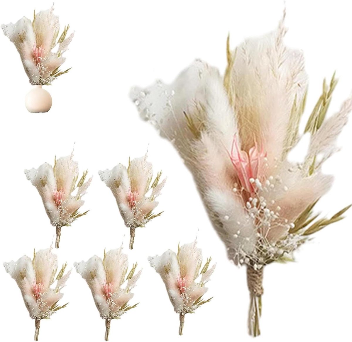 Boeket droogbloemen - Kunstbloemen arrangement - Bruiloft decoratie - Handgemaakt door bloemist - ca. 27 x 18 cm - Natuurlijk