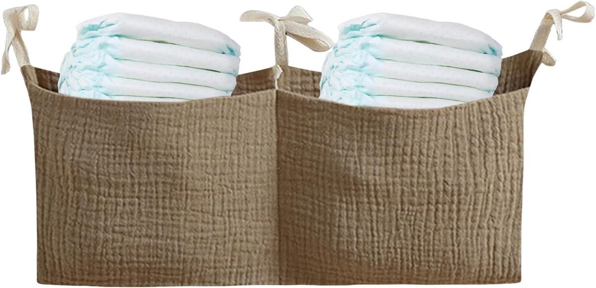 Kinderbed Organizer - Bedtas Baby - Babykamer Organiseren - Dubbele Vakken - 38 x 18 cm - Kaki