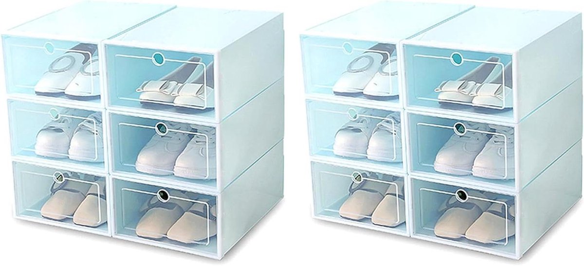 Schoenendozen - Opbergdozen - Ruimte Besparen - Transparant Ontwerp - 12 stuks - Blauw