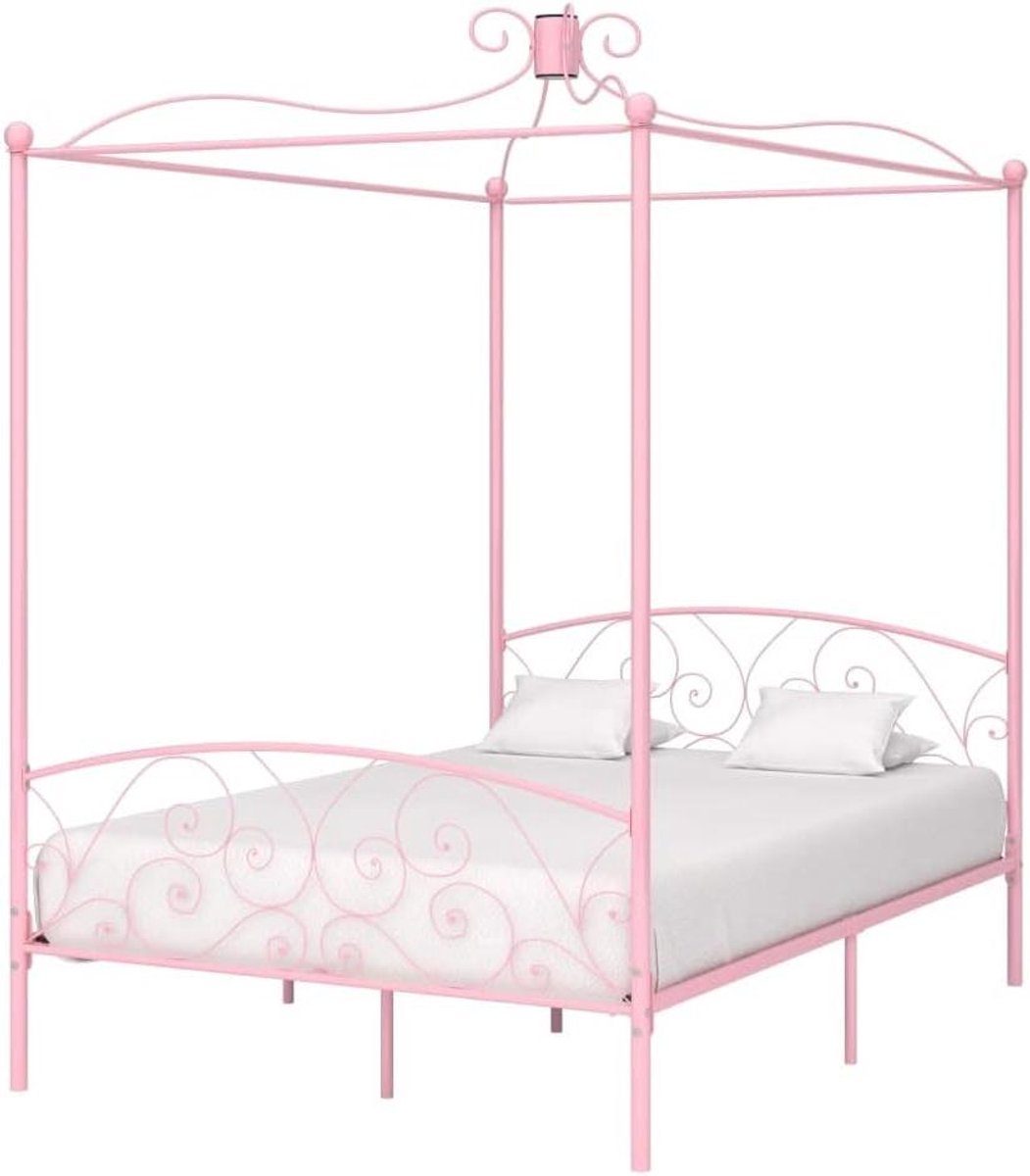 Hemelbed Frame - Metalen Bed - Slaapkamer Stijl - Voor Gordijn - 140x200 cm - Roze