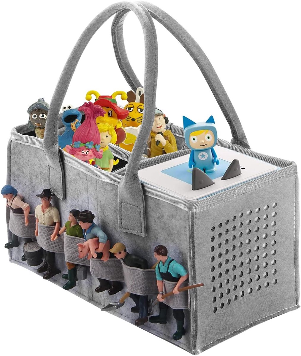 Beschermende Tas en Organizer voor Toniebox met Opbergruimte voor Figuren, Ruimte voor Starterset en Figuren, Grijs, Groot, Modern Ontwerp