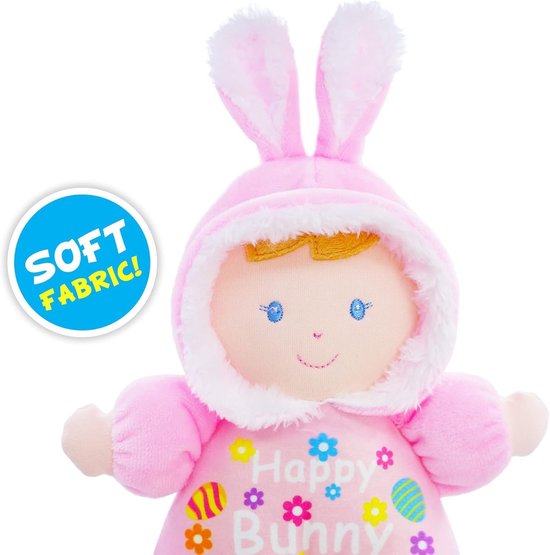 Pluche Konijn Olivia - Babypop Zacht Speelgoed - Knuffelen en Spelen - Ingebouwde Sensorische Rammelaar - 23 cm - Roze — afbeelding 3