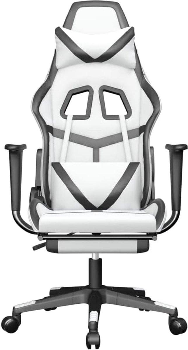 Gaming Stoel - Relax Fauteuil - Comfortabel Zitten - Met Voetensteun - 67 x 64 x 127 cm - Zwart Wit — afbeelding 5