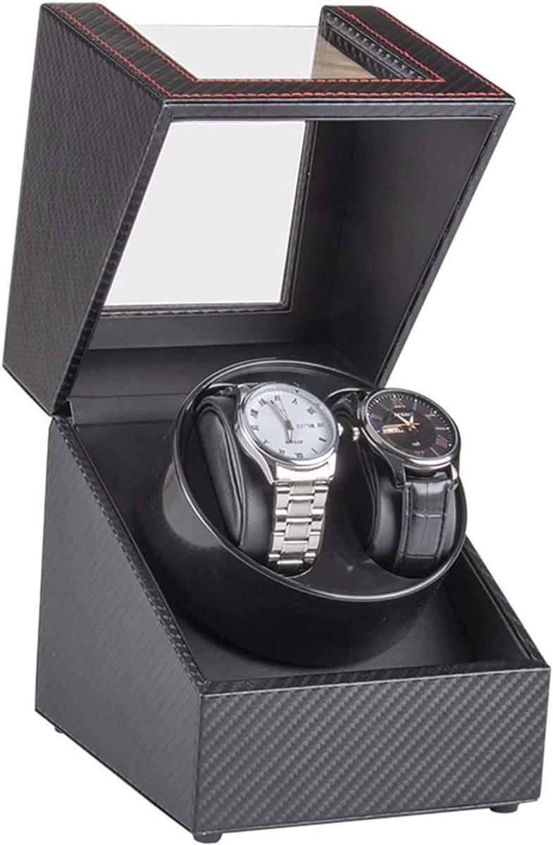 Dubbele Horlogewinder - Automatische Opwinder - Horloges Laten Lopen - Stille Rotatiemotor - 140x150x180 mm - Koolstofvezel Zwart