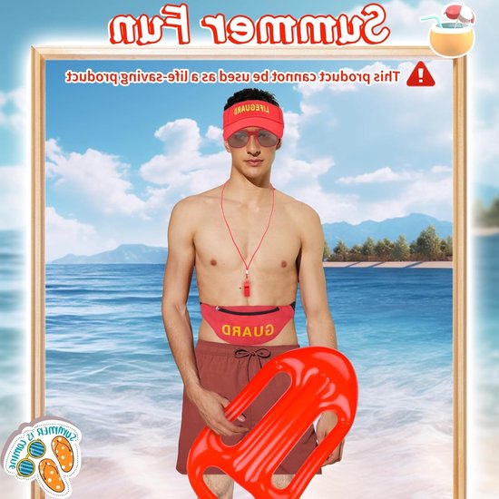 5-delige Lifeguard Fancy Dress Set voor Halloween met Hoed, Heuptas, Fluit en Zonnebril voor Zwembadfeestjes — afbeelding 2