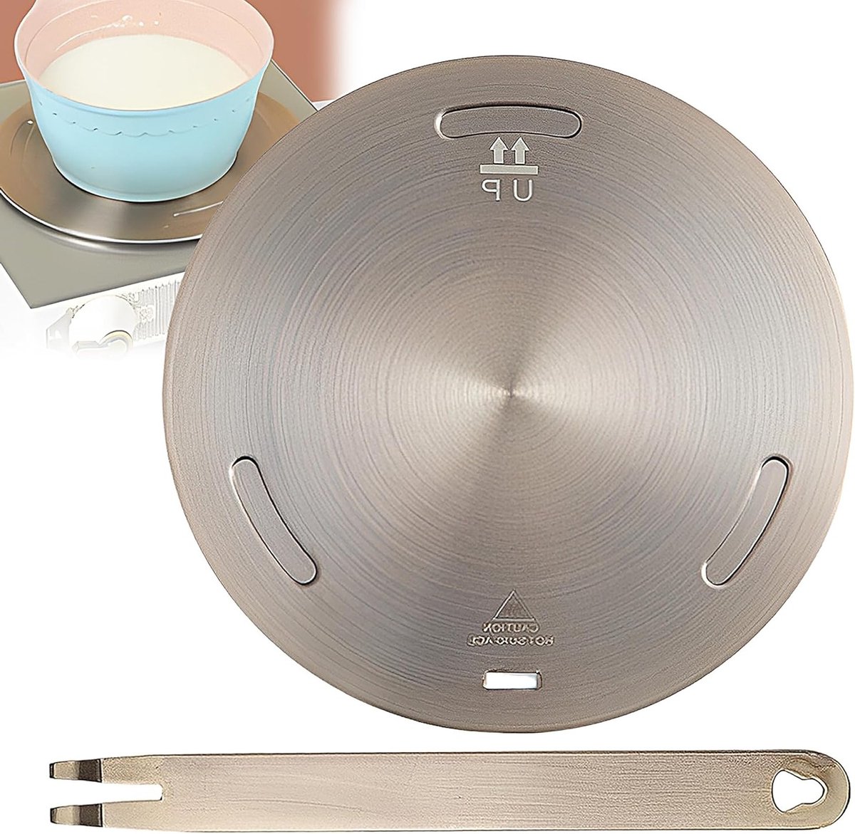 Dikke RVS Inductiekookplaat Converter met Afneembare Handgreep, Kleurvast en Geschikt voor Gasfornuis en Koffiepannen (24cm)