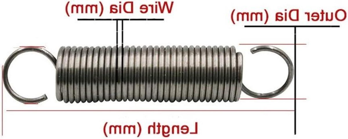 Verenstaal Spuitveren - Trekveren Haken - Reparaties Uitvoeren - Draad Diameter 1.2mm - 10mm Buitendiameter - Zilver
