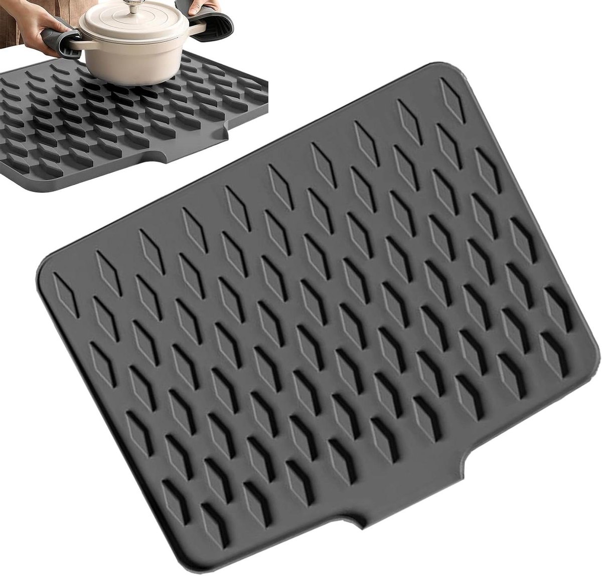 Afdruipmat Keuken - Droogmat Aanrecht - Servies Drogen - Antislip Siliconen - 40 x 30 cm - Grijs