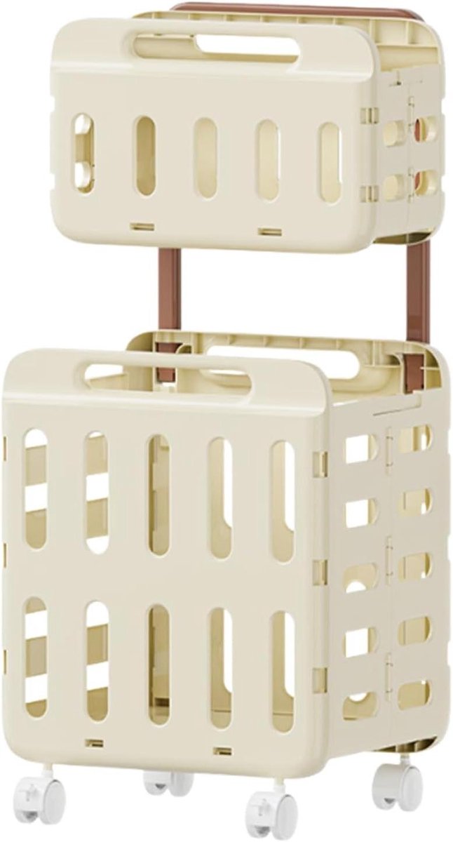 Wasmand met Wielen Laundry Mand Kleding Opbergen Dubbele Laag Ontwerp 47L x 41B x 14H cm