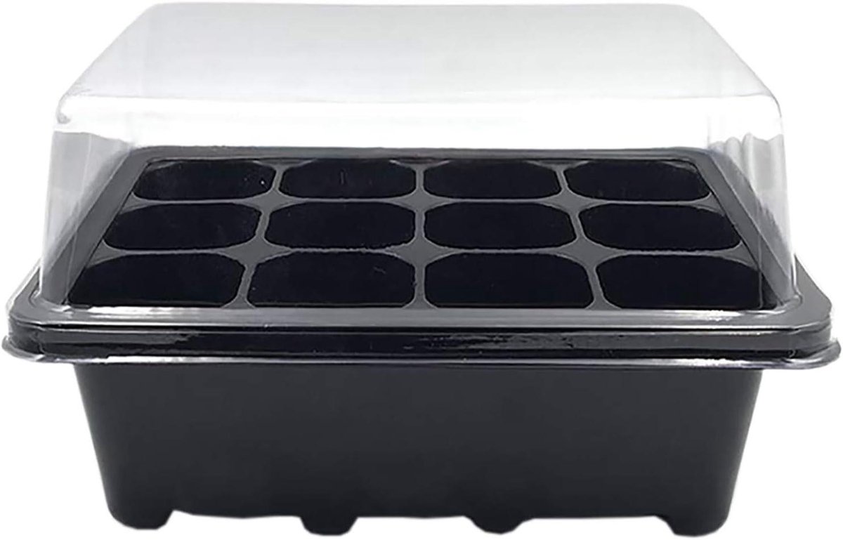 Propagator voor planten - Zaadbak Kweekbak - Planten vermeerderen - 12 cellen - 185x145x110mm - Zwart